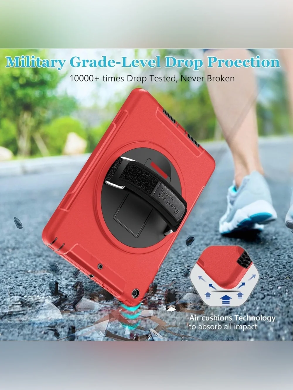 Rugged Red Tablet Case with Rotating Hand Strap for iPad 9.7